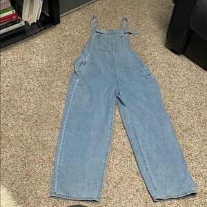Vintage 90s tie bib top Women's Light Blue Denim Overalls